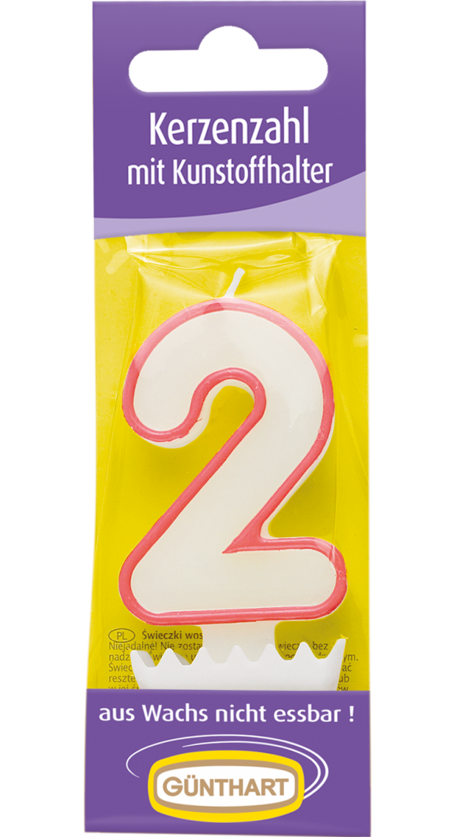 1 Kerzenzahl "2" rosa 