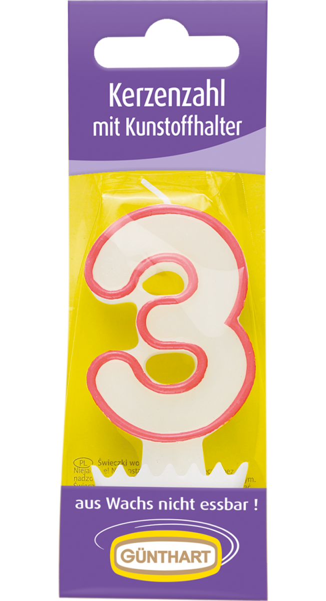 1 Kerzenzahl "3" rosa 