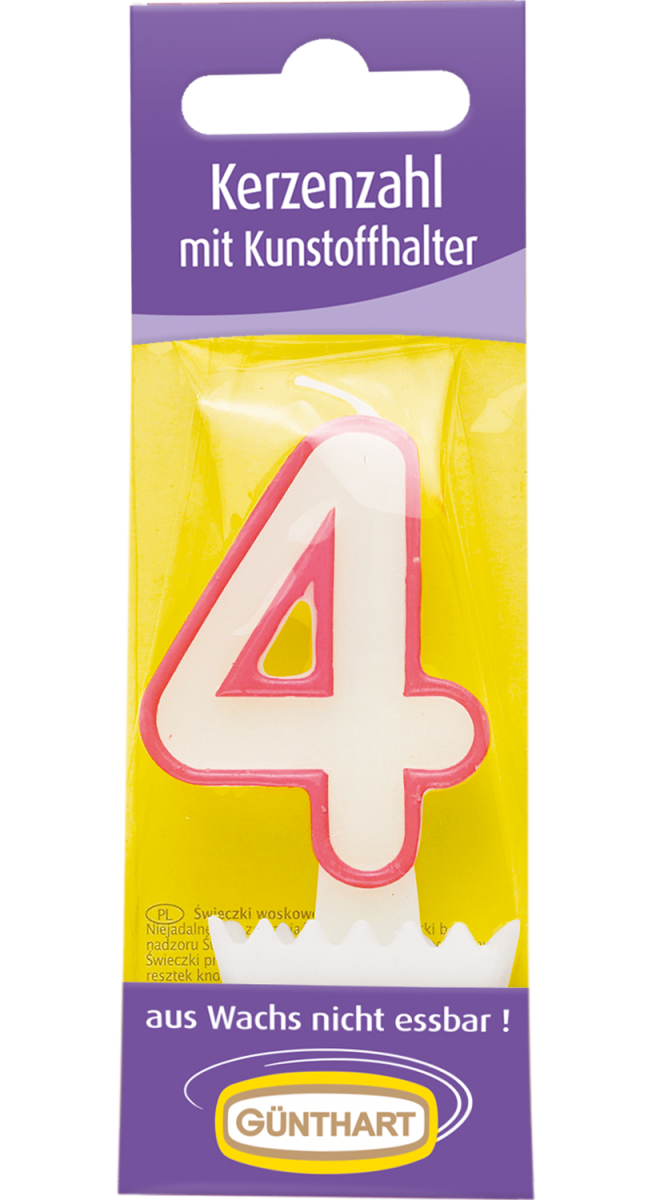 1 Kerzenzahl "4" rosa 