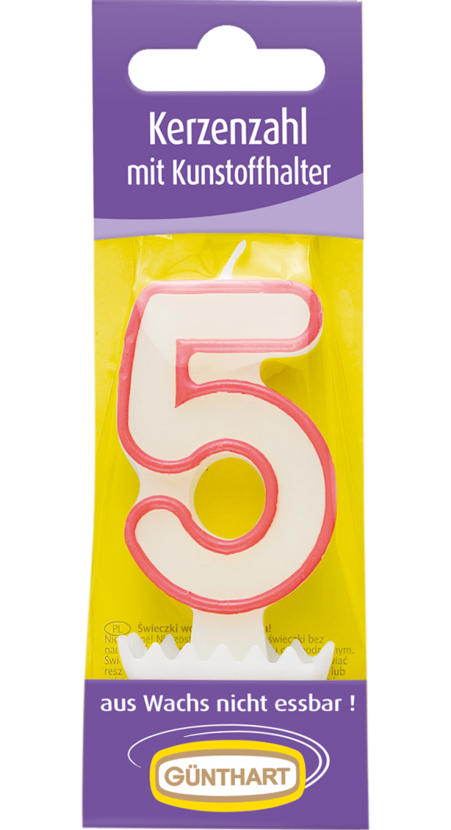 5 Kerzenzahl rosa 