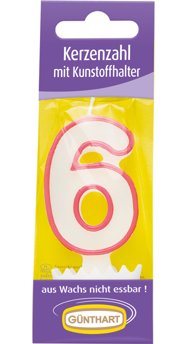 1 Kerzenzahl "6" rosa 