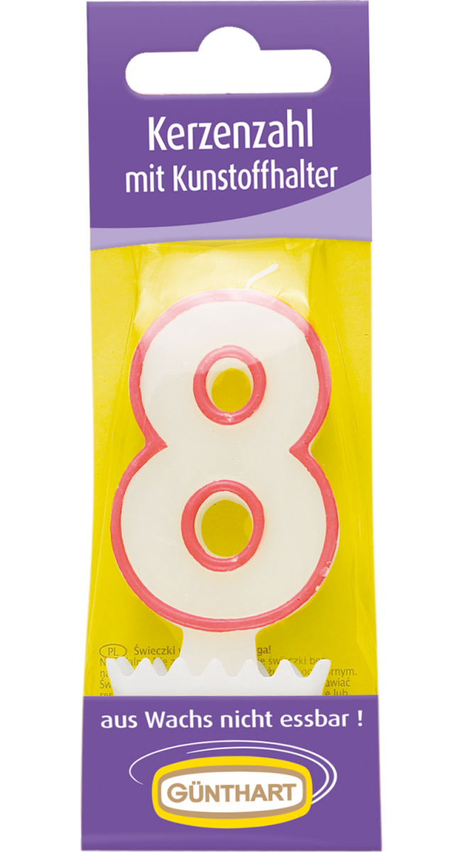 1 Kerzenzahl "8" rosa 