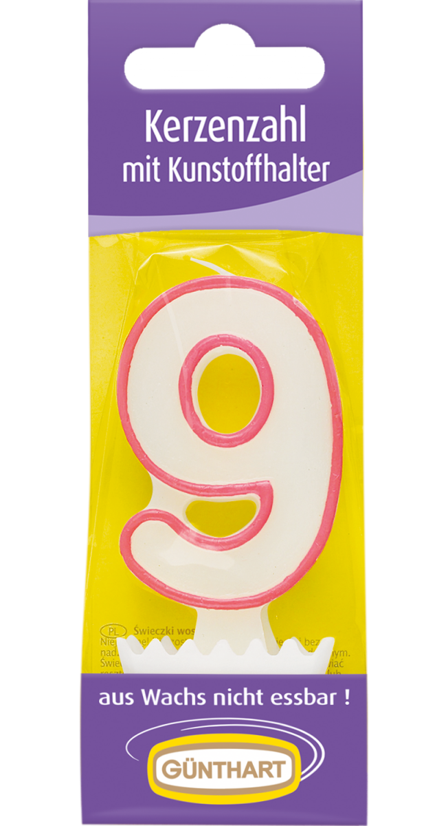 1 Kerzenzahl "9" rosa 